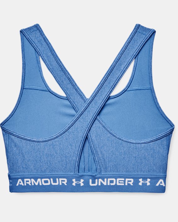 Women's Armour® Mid Crossback Heather Sports Bra, Blue, pdpMainDesktop image number 9